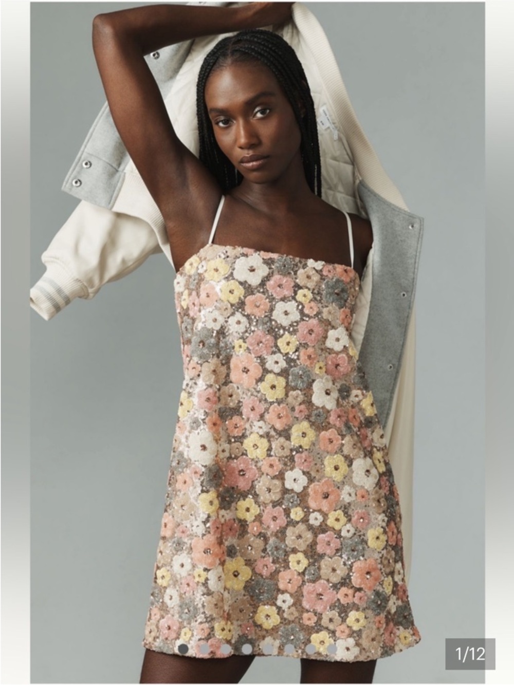 Floral Sequin Mini Dress - Pink, Yellow & Cream